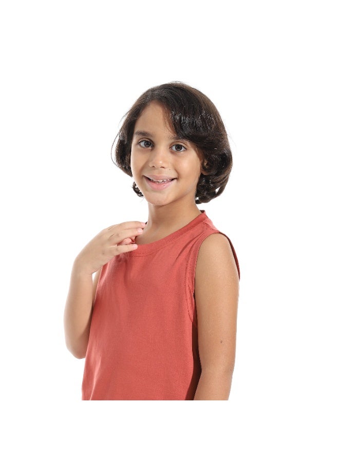 Andora Cut Sleeves Loose Fit Basic T-Shirt_Dark Rose - Image 3