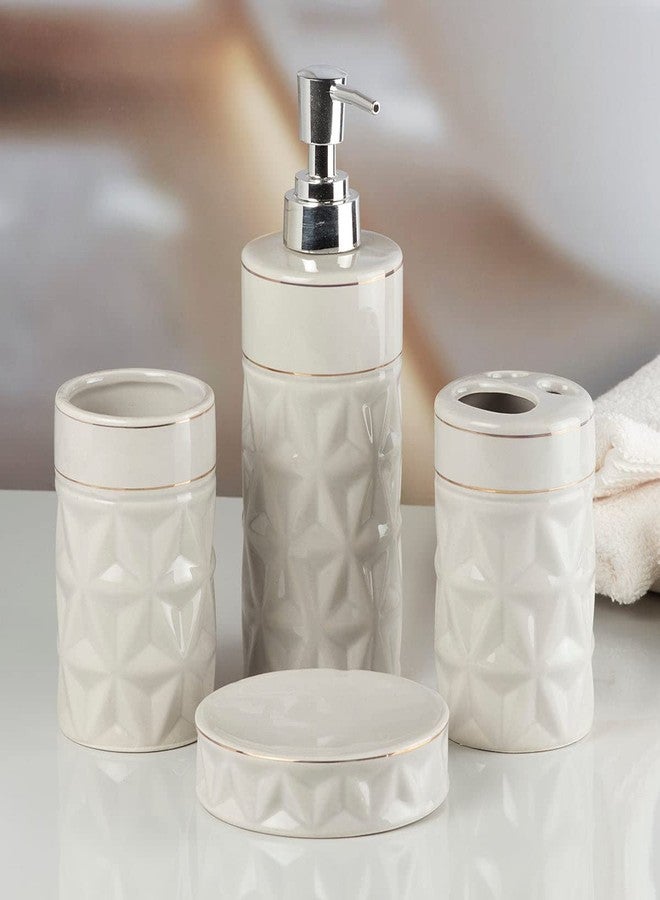 Kookee Ceramic Bathroom Set – Stylish 4 Piece Bath Accessories Kit with Soap Dispenser, Toothbrush Holder, Tumbler & Soap Dish – Modern & Designer Decor for Home & Guest Bathrooms, Grey (10055) - Image 4
