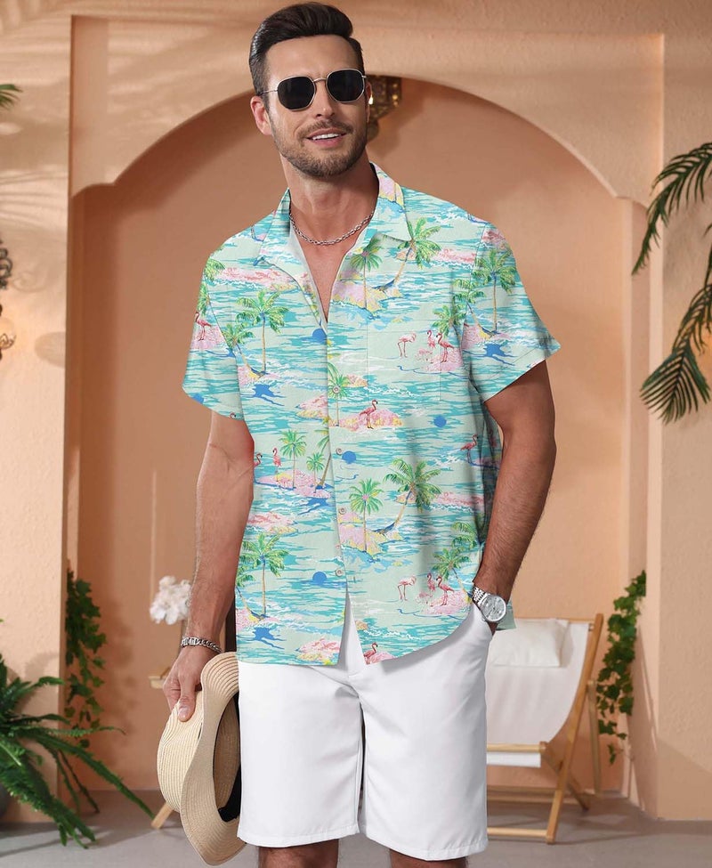 KYKU Men's Short Sleeve Tropical Shirts Hawaiian Button Down Shirt, Green, XL - Image 3
