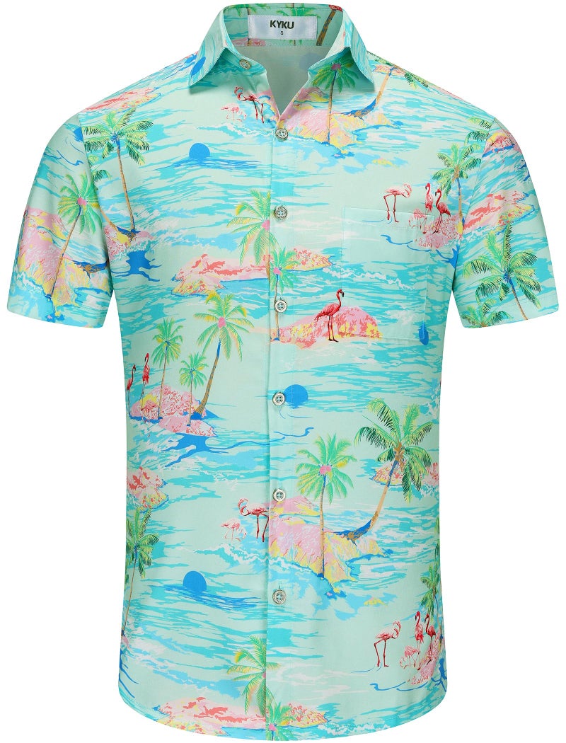 KYKU Men's Short Sleeve Tropical Shirts Hawaiian Button Down Shirt, Green, XL - Image 5