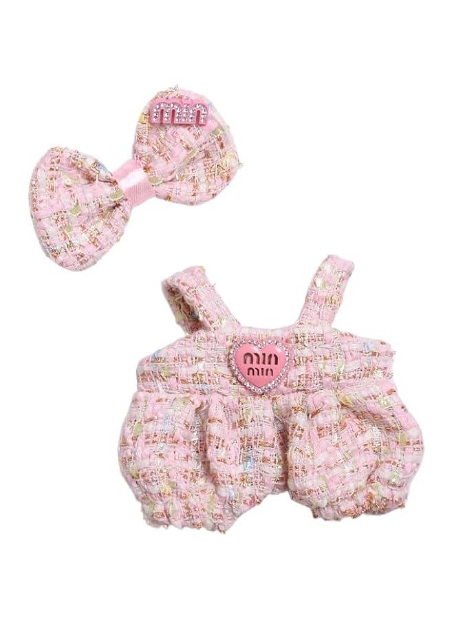 Arabest Pink Set for 17cm Labubu Dolls: 1 Bow and 1 Jumpsuit (Doll Not Included)  - Image 1