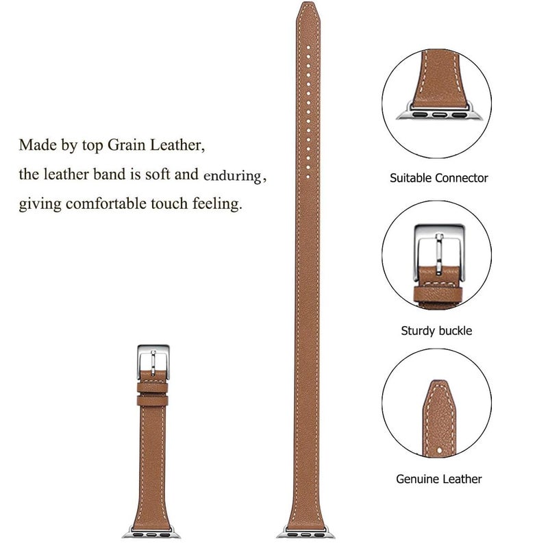 Bestig Bands Compatible with Apple Watch Band 40mm 41mm 38mm 42mm(Series 10 11) Women Men, Genuine Leather Double Tour Designed Slim Thin Strap for iWatch SE1/2/3 Ultra 3/2/1 Series 9 8 7 6 5 4 3 2 1 - Image 5