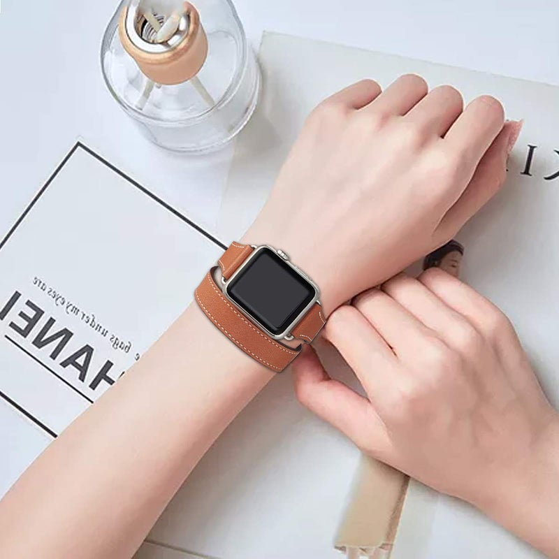 Bestig Bands Compatible with Apple Watch Band 40mm 41mm 38mm 42mm(Series 10 11) Women Men, Genuine Leather Double Tour Designed Slim Thin Strap for iWatch SE1/2/3 Ultra 3/2/1 Series 9 8 7 6 5 4 3 2 1 - Image 3