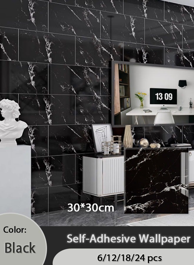 Comysubao Glossy Marble Pattern Wallpaper Self Adhesive Waterproof Oil Resistant Thick Scratch Resistant Easy to Cut Decorative Wall Stickers Ideal for Home Decor and Renovation Durable Wall Covering Solution, Black - Image 1