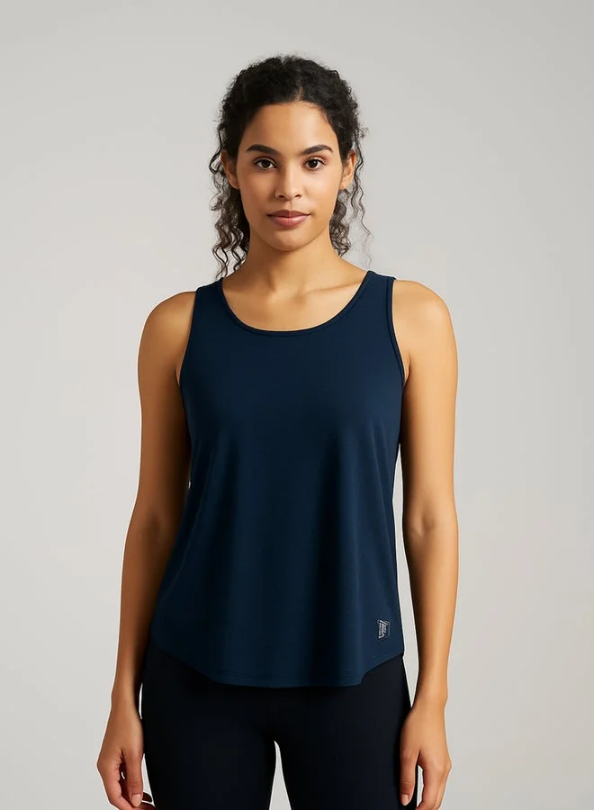 مونس آند مارس بلوزة نسائية بدون أكمام بطيات مربعة باللون الكحلي