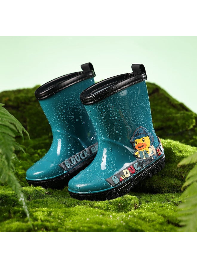 B.duck Kids Yellow Duck Waterproof Rain Boots Cute Girls Water Shoes Comfortable Boys Water Shoes 5949 Dark Green Size 28