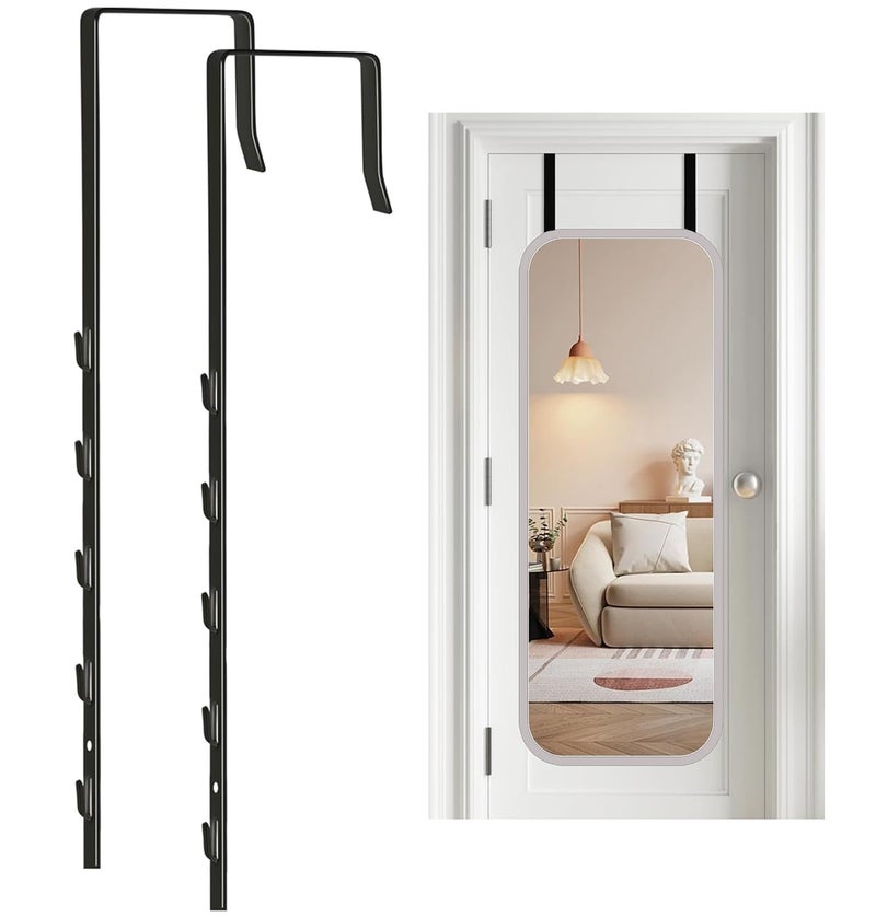 Dexspoeny OverTheDoor Mirror Hanger Adjustable 136 in Door Mirrors Hanger with Protective Lining Prevent Scratches 2 Pcs Door Brackets Perfect Height and Fit Mirror Not Included Black - Image 2