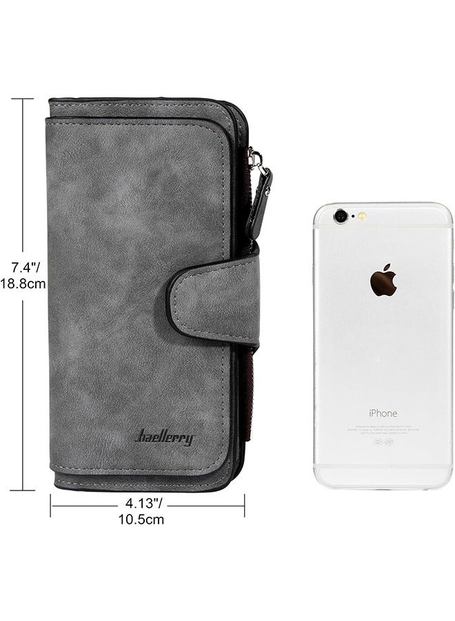 بايلليري محفظة منع RFID للنساء، محفظة ثلاثية ذات جلد ناعم، منظم حمل بطاقة الائتمان المتعددة، القابض البسيط للسيدات (رمادي داكن) - Image 2