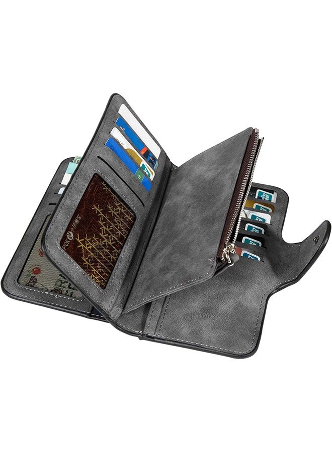 بايلليري محفظة منع RFID للنساء، محفظة ثلاثية ذات جلد ناعم، منظم حمل بطاقة الائتمان المتعددة، القابض البسيط للسيدات (رمادي داكن) - Image 4