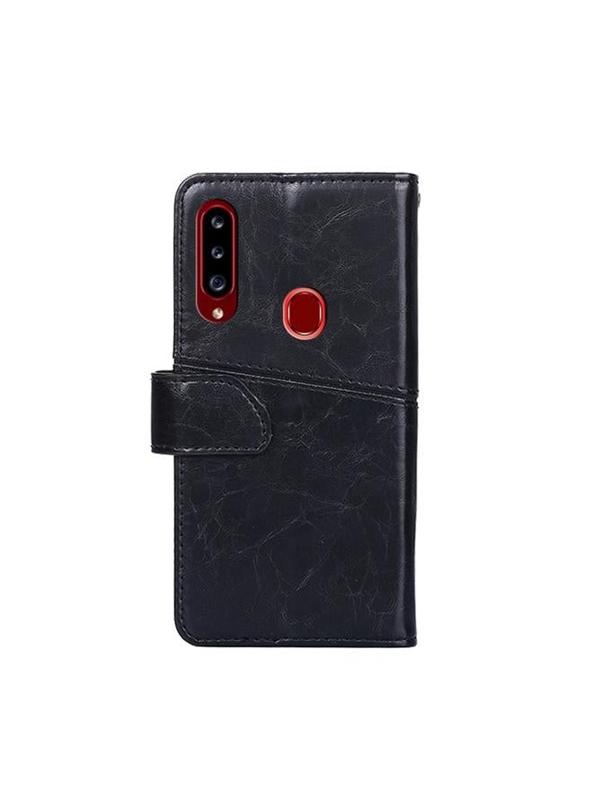 اس-توب جراب لهاتف Samsung Galaxy A20s بخياطة هندسية أفقية من مادة TPU + جراب جلدي من البولي يوريثان مع حامل وفتحات للبطاقات ومحفظة - Image 3