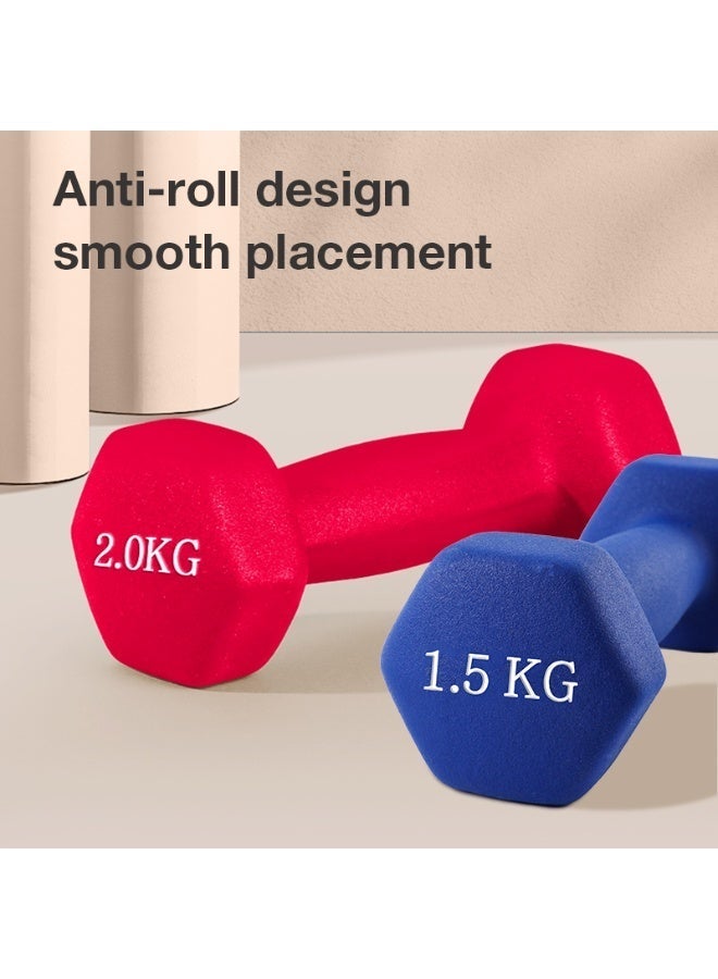 Agnite ER083 Neoprene Dumbbells, 2Kg, 2 pieces, Solid Cast Iron Hand Weights With Non-Slip Grip, Hexagonal Design For Home Workouts, Strength Training & Fitness, Red Color. - Image 2