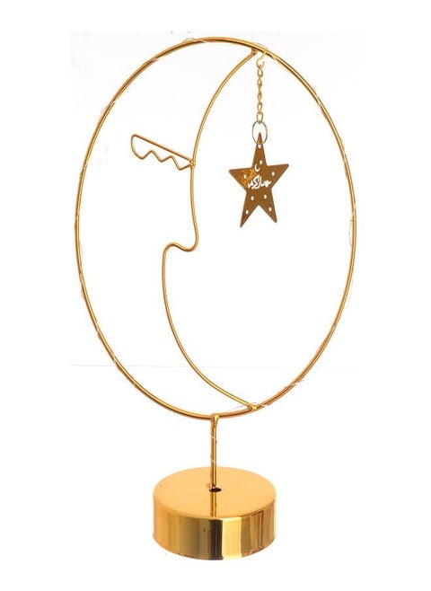دائره  داخلها مجسم هلال ونجمه صغيره مع  إضاءه ليد تعمل بالبطاريه -ذهبي -ديكور رمضان 29.5cm