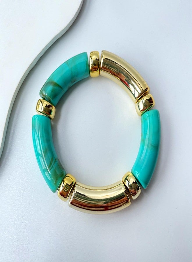 كولودوغو مجموعة كولودوغو من 3 أساور عريضة للنساء، قابلة للتكديس، مصنوعة من الأكريليك والخيزران، أساور مطاطية للنساء كهدية مجوهرات - Image 5