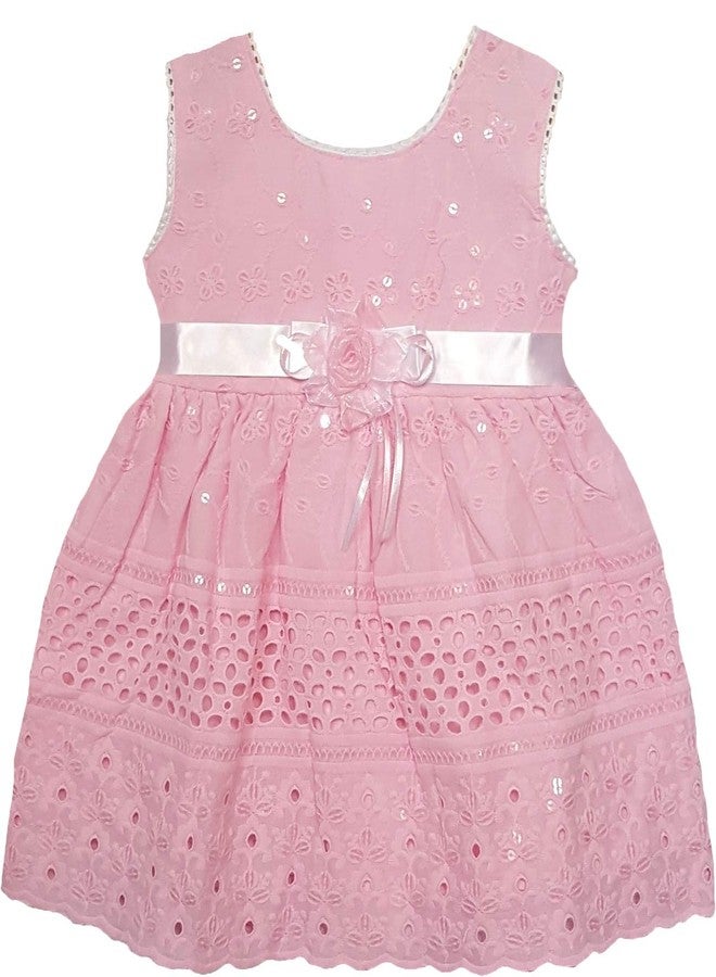 little PANDA Girls Fit & Flare Knee Length Embroidered Dress (Pink, 0-6 Months) - Image 1