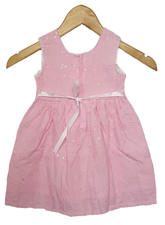 little PANDA Girls Fit & Flare Knee Length Embroidered Dress (Pink, 0-6 Months) - Image 2