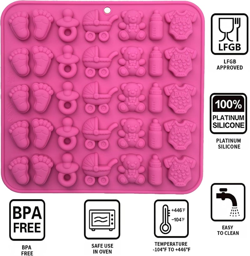 Apiocmy 2Pcs Baby Shower Chocolate Mold - Baby Onesie Pacifier Silicone Mold Baby Feet Molds Baby Bottle Cradles Molds,Bite Size Chocolate Candy Molds for Cake Cupcake Decoration - Image 4