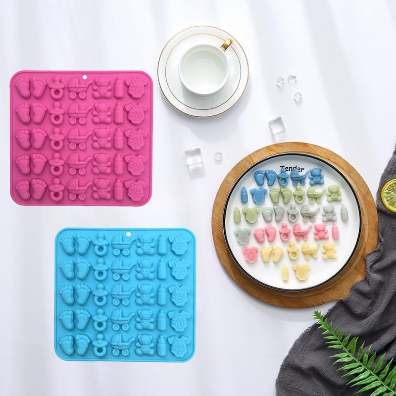 Apiocmy 2Pcs Baby Shower Chocolate Mold - Baby Onesie Pacifier Silicone Mold Baby Feet Molds Baby Bottle Cradles Molds,Bite Size Chocolate Candy Molds for Cake Cupcake Decoration - Image 2