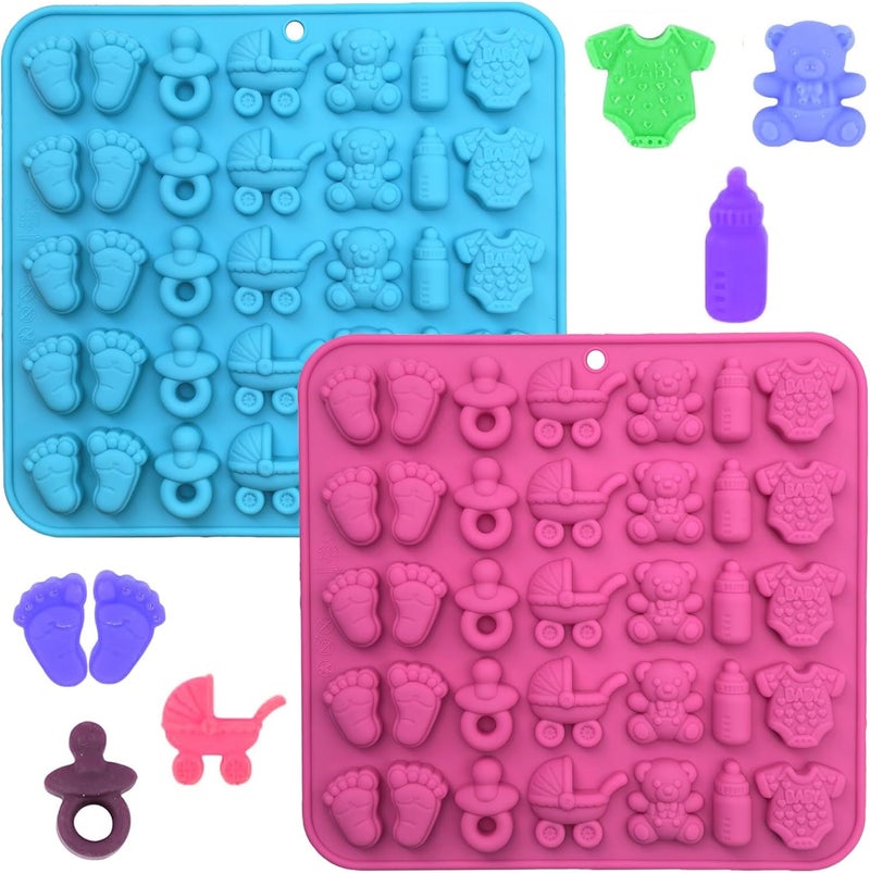 Apiocmy 2Pcs Baby Shower Chocolate Mold - Baby Onesie Pacifier Silicone Mold Baby Feet Molds Baby Bottle Cradles Molds,Bite Size Chocolate Candy Molds for Cake Cupcake Decoration - Image 1