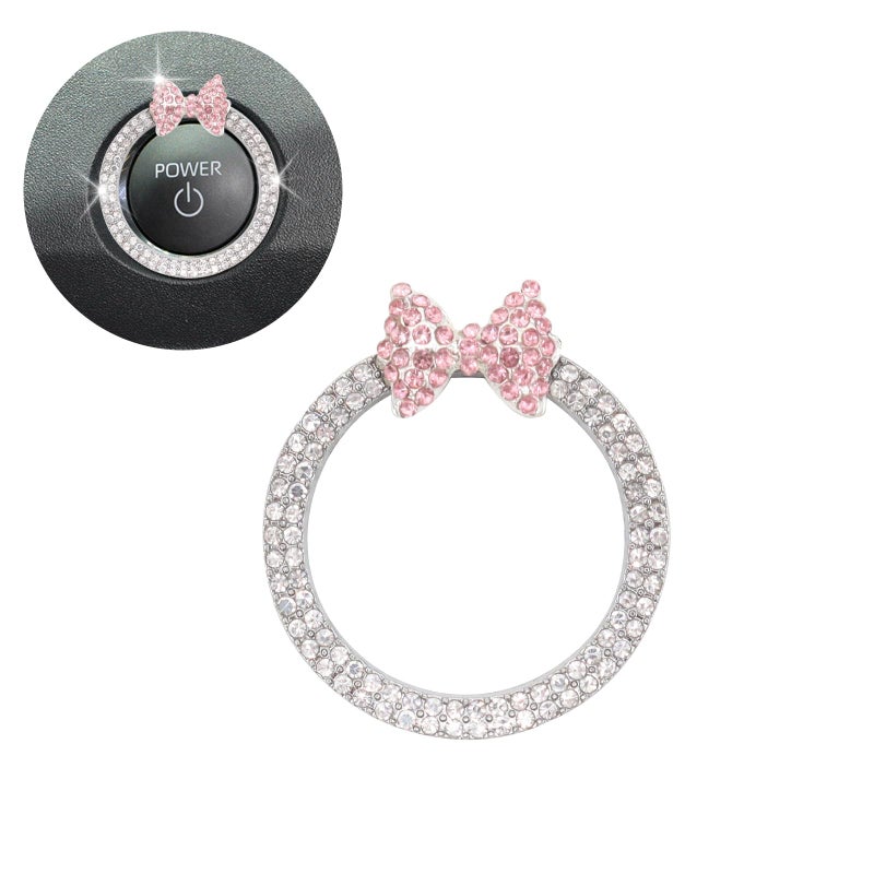 ORIESSE Pink Bow Car AccessoriesBow Tie Engine Start Button RingBling Girly Silver Rhinestone Ring Start Stop Button Car Decor for WomenIgnition Ring Car Charm - Image 3