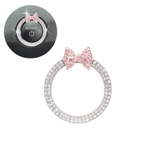 ORIESSE Pink Bow Car AccessoriesBow Tie Engine Start Button RingBling Girly Silver Rhinestone Ring Start Stop Button Car Decor for WomenIgnition Ring Car Charm - Image 1