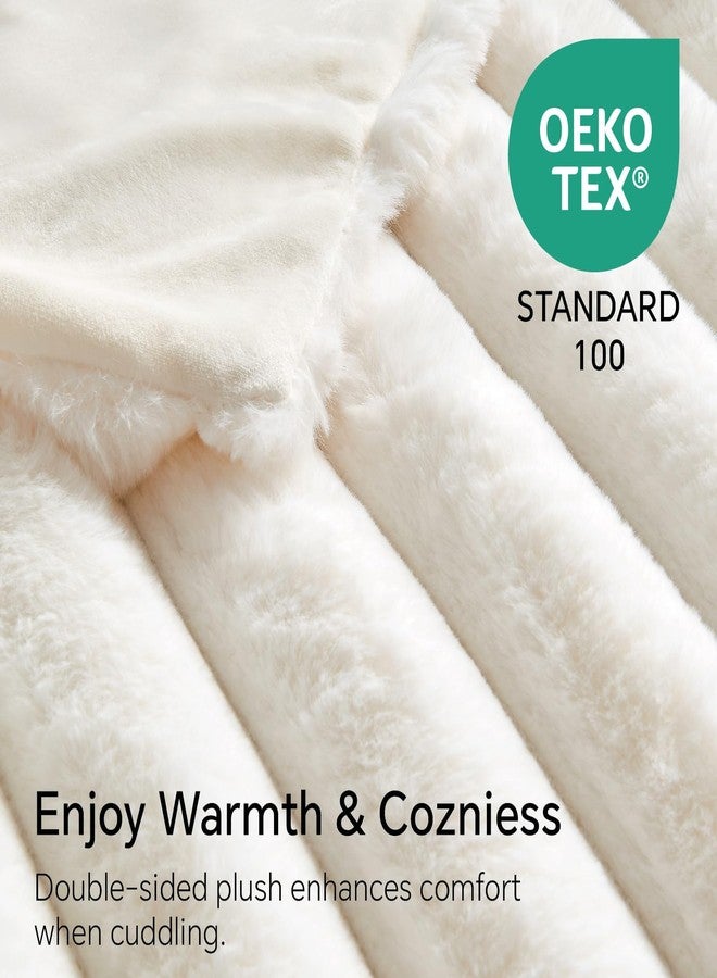 BEDELITE Faux Fur Throw Blanket for Couch, Soft and Cozy Luxurious 3D Striped Fluffy Blanket, 770GSM Thick Warm Plush Fuzzy Faux Rabbit Fur Blanket for Women Gift (Cream, 50"x 60") - Image 5