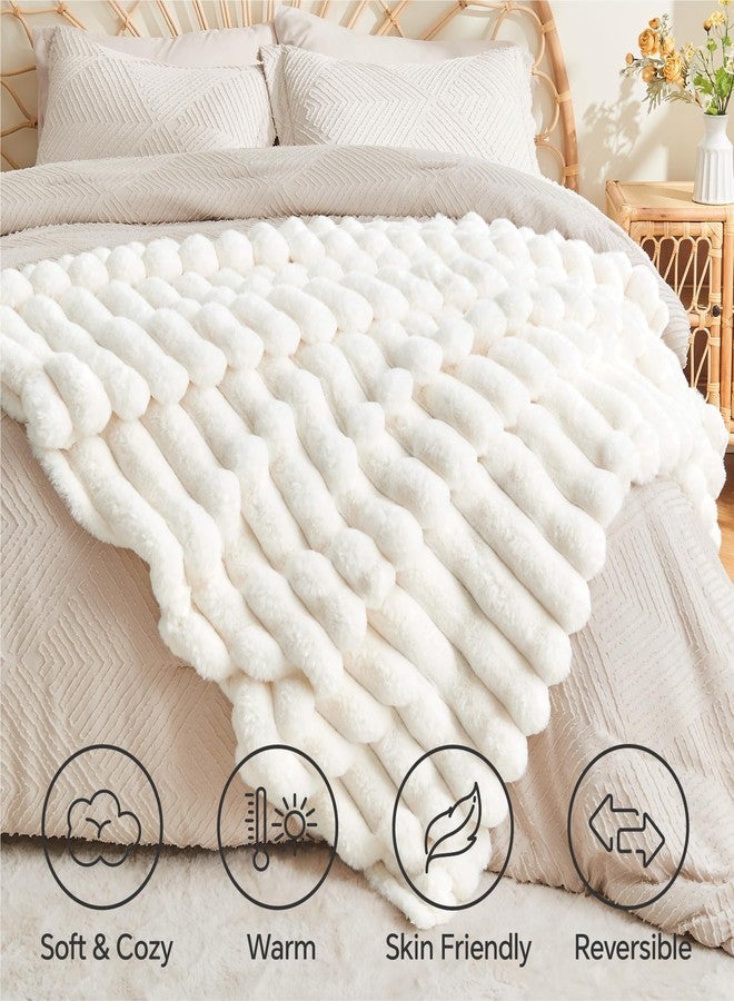 BEDELITE Faux Fur Throw Blanket for Couch, Soft and Cozy Luxurious 3D Striped Fluffy Blanket, 770GSM Thick Warm Plush Fuzzy Faux Rabbit Fur Blanket for Women Gift (Cream, 50"x 60") - Image 4