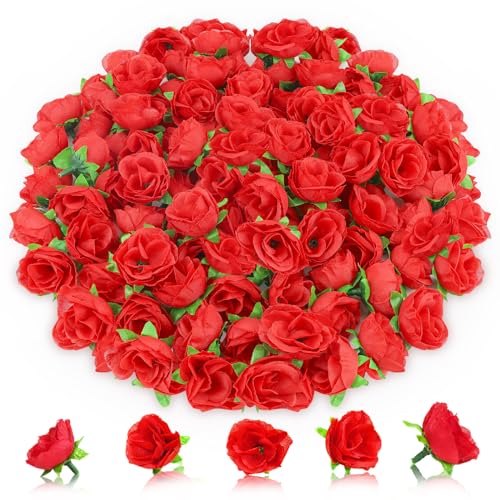 AWARDSEN 100Pcs 1.3 Inches Mini Red Roses Artificial Flowers Mini Rose Flowers for Crafts Fake Small Silk Rose Head for Wedding Bouquet DIY Party Table Centerpieces Decor - Image 1