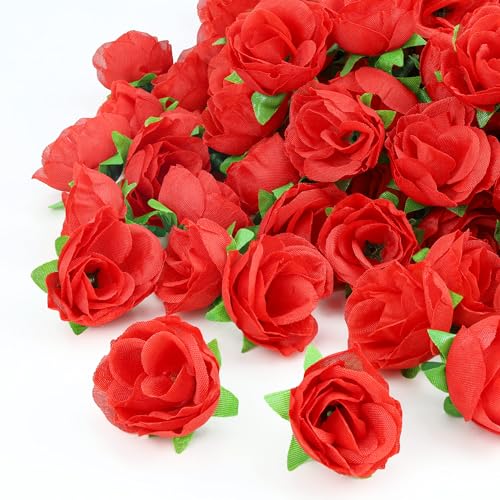 AWARDSEN 100Pcs 1.3 Inches Mini Red Roses Artificial Flowers Mini Rose Flowers for Crafts Fake Small Silk Rose Head for Wedding Bouquet DIY Party Table Centerpieces Decor - Image 2
