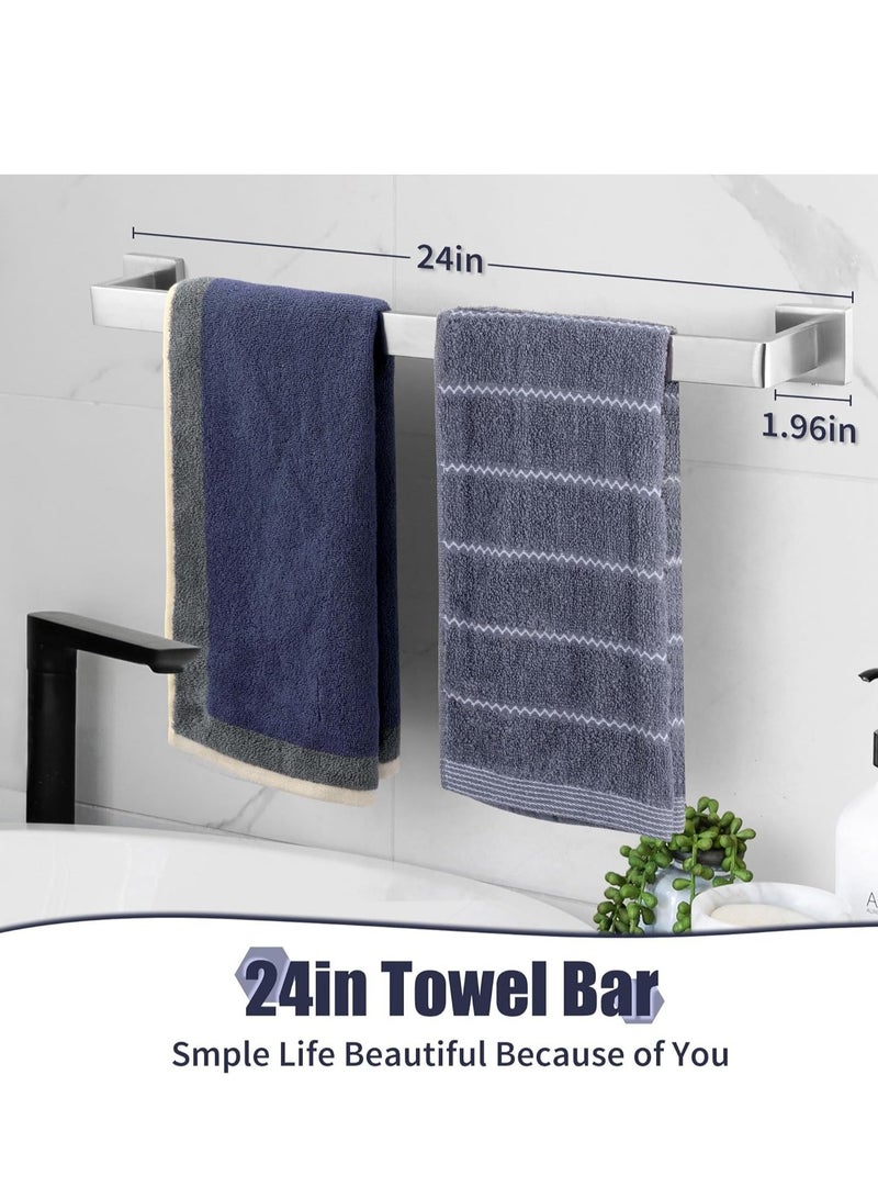10-Pieces Brushed Silver Bathroom Hardware Accessories Set Towel Bar Set,Wall Mounted Stainless Steel,23.6 Inch Bath Towel Bar Set, Stainless Steel Bathroom Hardware Set - Image 2
