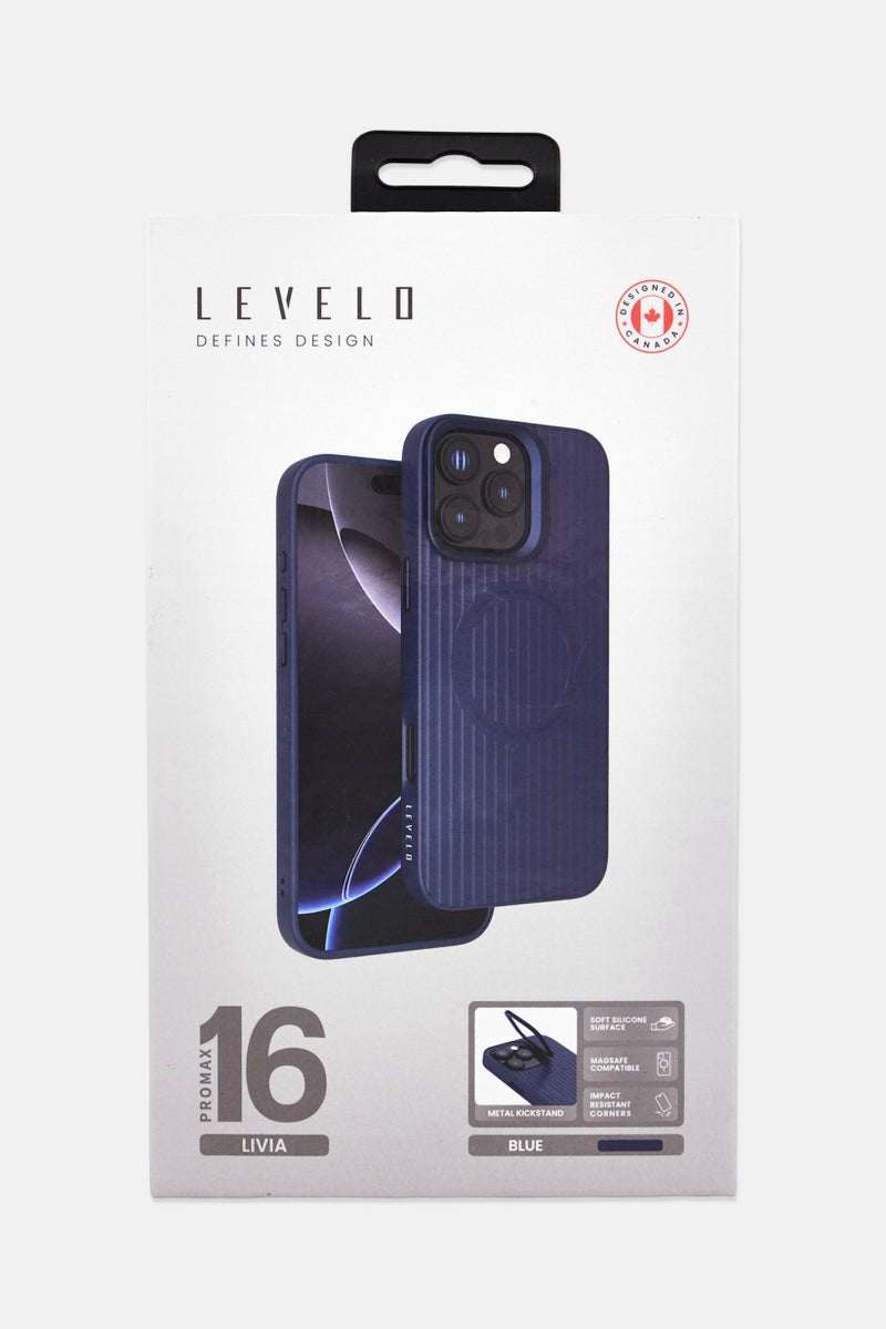 LEVELO حافظة حماية سيليكون لآيفون 16 برو ماكس ليفيا مع حلقة كاميرا وحامل، أزرق داكن - Image 2