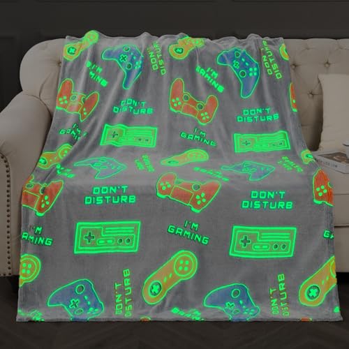 Levens Gaming Blanket Gifts Toys for Boys - Glow in The Dark Game Controller Gamer Throw for Kids Age 1-14 Year Old Teens Child Toddler Son Birthday Christmas Valentines Easter Party Favors Presents 50"x60" - Image 1