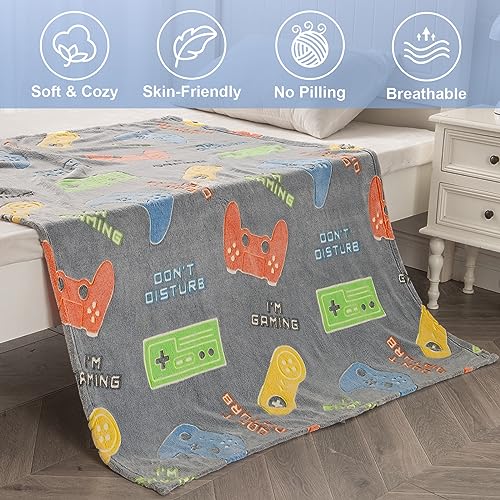 Levens Gaming Blanket Gifts Toys for Boys - Glow in The Dark Game Controller Gamer Throw for Kids Age 1-14 Year Old Teens Child Toddler Son Birthday Christmas Valentines Easter Party Favors Presents 50"x60" - Image 3