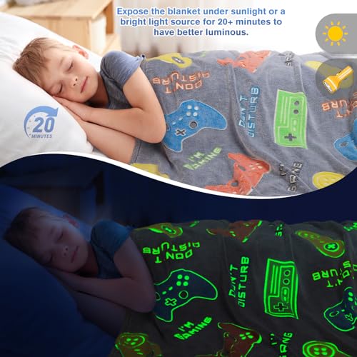 Levens Gaming Blanket Gifts Toys for Boys - Glow in The Dark Game Controller Gamer Throw for Kids Age 1-14 Year Old Teens Child Toddler Son Birthday Christmas Valentines Easter Party Favors Presents 50"x60" - Image 2