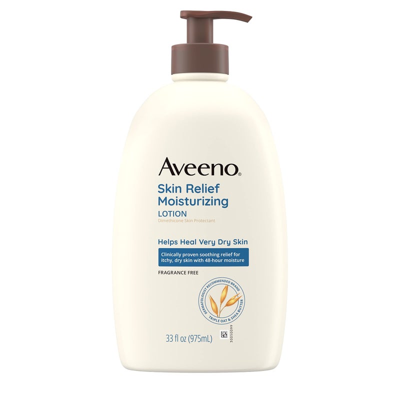 Aveeno Skin Relief Moisturizing Lotion for Very Dry, Itchy, Dry Skin, Body Moisturizer, Soothing Triple Oat & Shea Butter, Fragrance-Free, Non-Greasy, 33 fl oz - Image 1