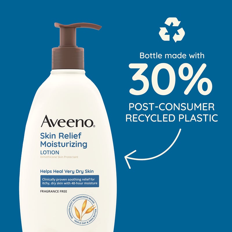 Aveeno Skin Relief Moisturizing Lotion for Very Dry, Itchy, Dry Skin, Body Moisturizer, Soothing Triple Oat & Shea Butter, Fragrance-Free, Non-Greasy, 33 fl oz - Image 4