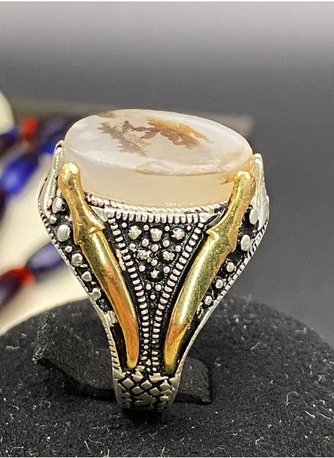 Men's ring, original natural Yemeni agate, 925 sterling silver, men's rings, Turkish-made, royal, men's gift, luxury sterling silver, rosary, gifts, luxury men's rosary, royal, Yemeni agate, gemstone set, men's rings, rosary sets, gemstones A26