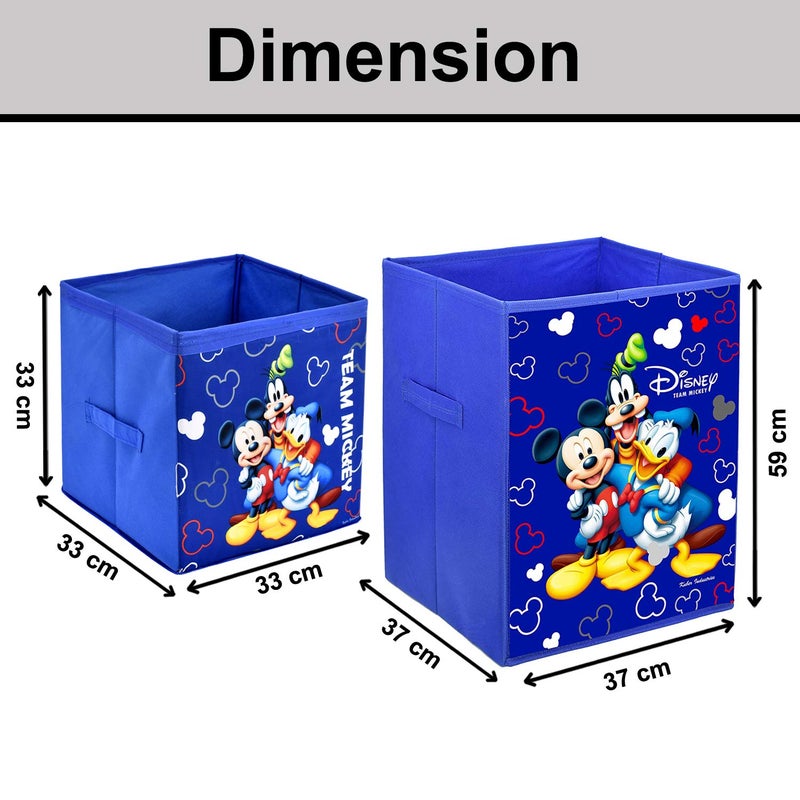 Kuber Industries Disney Team Minnie Print Non Woven Large Size Fabric Foldable Laundry Basket and Small Size Cube Toy, Books, Shoes Storage Box with Handle (Set of 2, Blue)-KUBMART11897, Standard - Image 2
