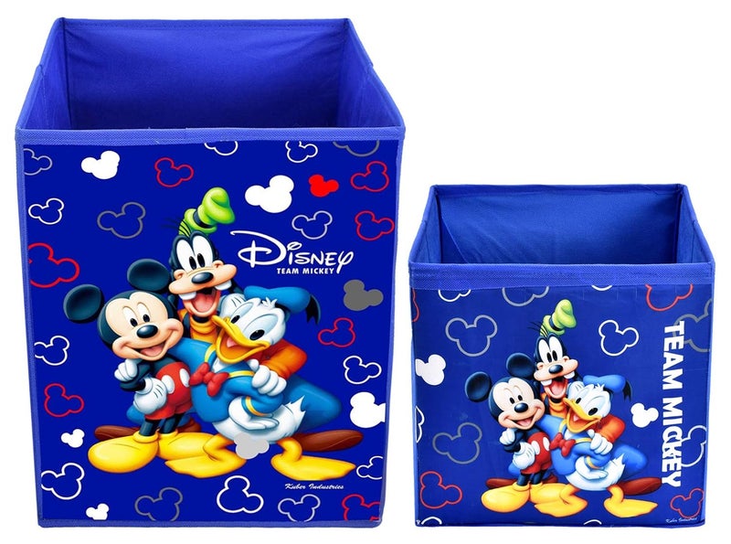 Kuber Industries Disney Team Minnie Print Non Woven Large Size Fabric Foldable Laundry Basket and Small Size Cube Toy, Books, Shoes Storage Box with Handle (Set of 2, Blue)-KUBMART11897, Standard - Image 3