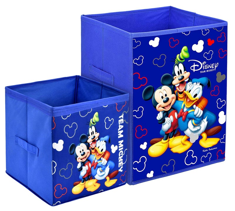 Kuber Industries Disney Team Minnie Print Non Woven Large Size Fabric Foldable Laundry Basket and Small Size Cube Toy, Books, Shoes Storage Box with Handle (Set of 2, Blue)-KUBMART11897, Standard - Image 1