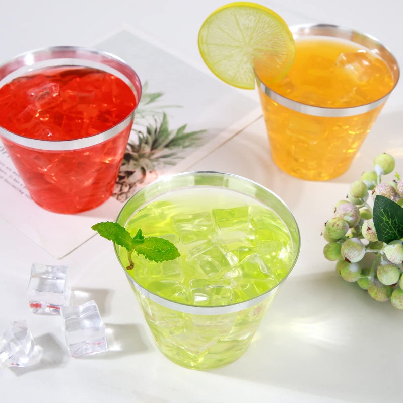 WELLIFE 120 PCS Silver Plastic Cups 9 oz Clear Cups Tumblers  Elegant Silver Rimmed Plastic Cups  Disposable Cups with Silver Rim Perfect for Wedding  Party - Image 4