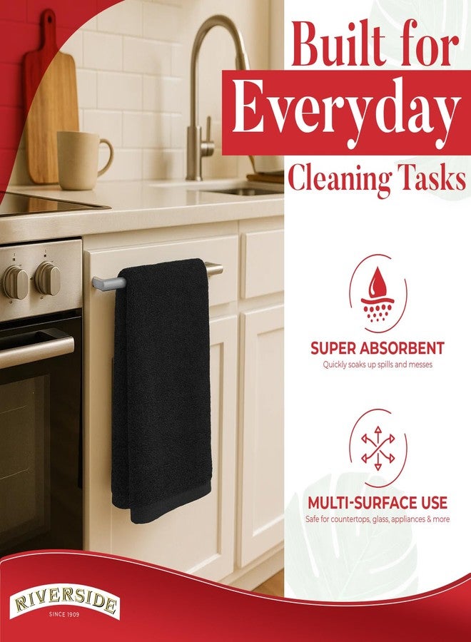 RIVERSIDE Bar Mop Towels Pack of 12, 16x19 Inches, 100% Ring Spun Cotton Terry Cloth Kitchen Towel, Highly Absorbent & Reusable Multipurpose Cleaning Rags for Bathroom, Hotel, Restaurant, Black - Image 2