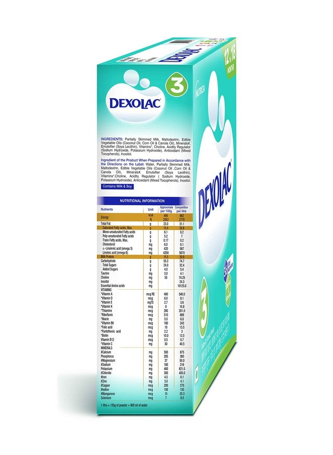 Dexolac Follow Up Infant Formula Milk Powder for Babies - Stage 3 (12 to 18 months) - with 36 Vital Nutrients - 400gms - BIB Pack - Image 5