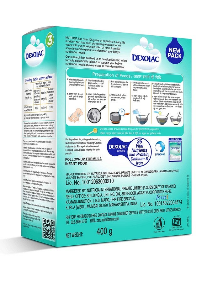 Dexolac Follow Up Infant Formula Milk Powder for Babies - Stage 3 (12 to 18 months) - with 36 Vital Nutrients - 400gms - BIB Pack - Image 3