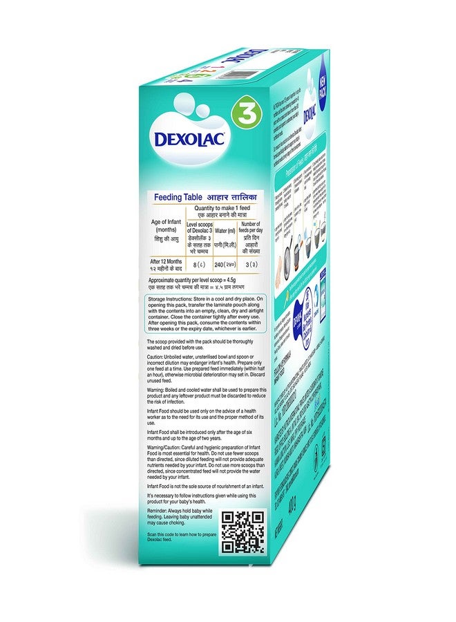 Dexolac Follow Up Infant Formula Milk Powder for Babies - Stage 3 (12 to 18 months) - with 36 Vital Nutrients - 400gms - BIB Pack - Image 4