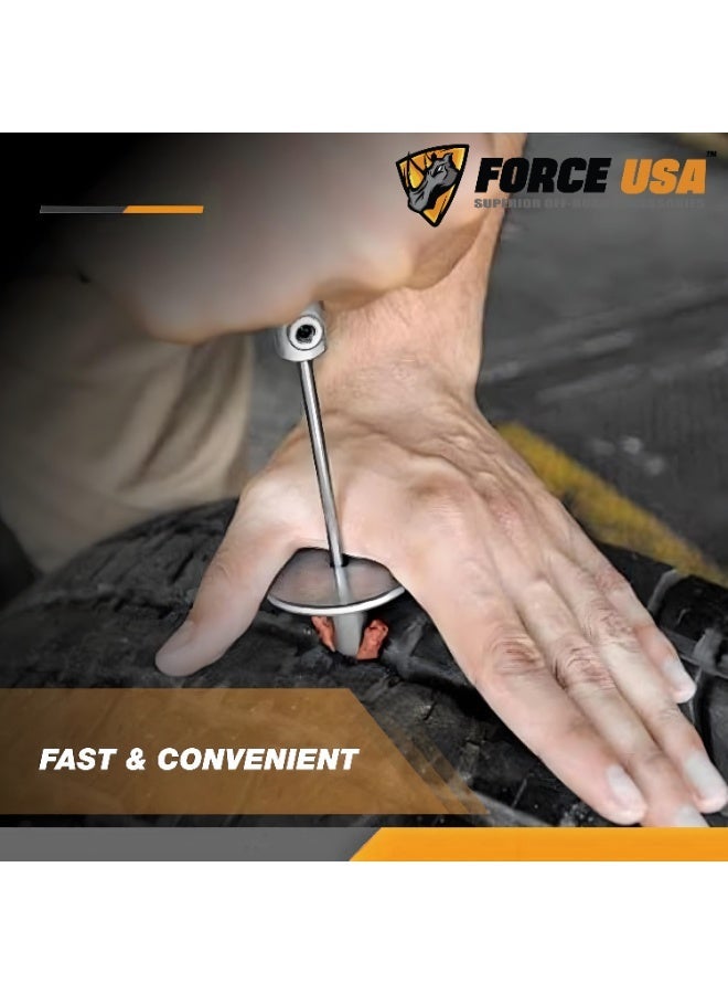 FORCE USA Tire Repair Kit - Heavy Duty Flat Tyre Plug Tool Set with T-Handle, 100PCS Strings, Pliers, Valve Stems & Accessories for Car, SUV, Truck, Motorcycle, Bike & Off-Road Emergency Repair - Image 4