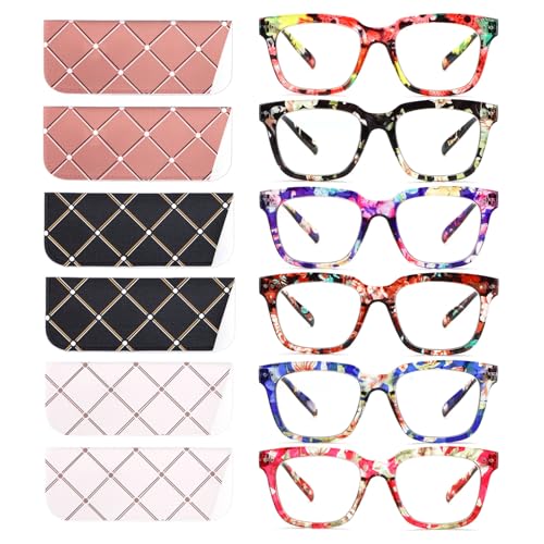 CHOFILORD 6 Pack Fashion Reading Glasses for Women Men Blue Light Blocking Oversized Square Readers with Spring Hinge 6 Pack Colorful C 15 x - Image 1