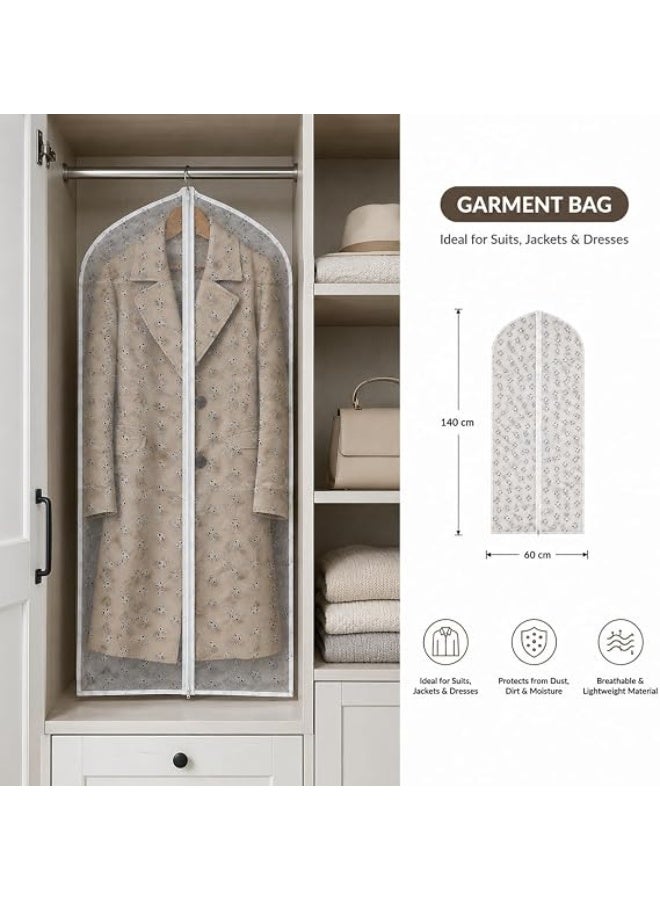 Set of 5 Garment Storage Bags 60 x 140 cm Clear Hanging Clothes Cover with Zipper Dustproof Waterproof Reusable Closet Organizer for Suits Dresses Coats Jackets Shirts Wardrobe Protection - Image 3