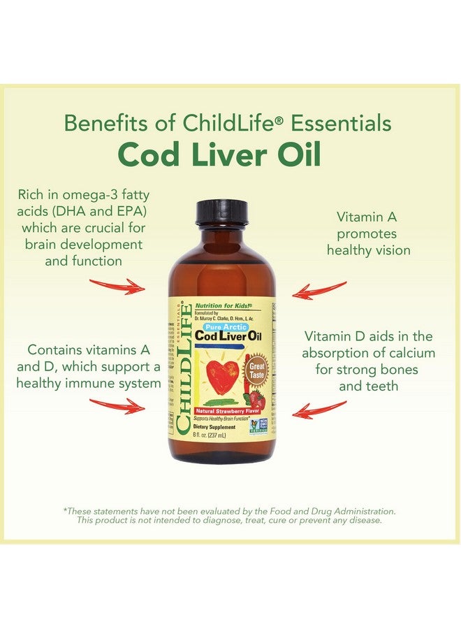 CHILDLIFE Essentials Cod Liver Oil for Kids - Liquid, Arctic Cod Liver Oil for Babies 6+ Months, Toddlers, & Children, Added DHA, EPA, Omega-3 Fatty Acids - Strawberry, 8 fl oz - Image 5