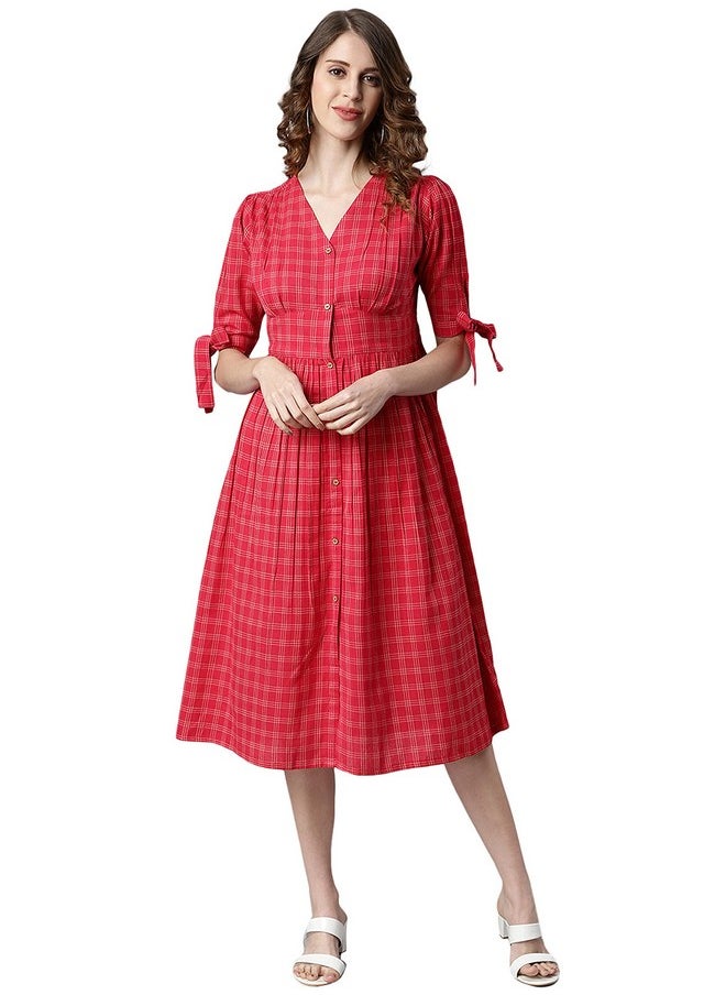 Janasya - Janasya Women's Red Cotton Western Dress(Red_X-Large) - Image 1
