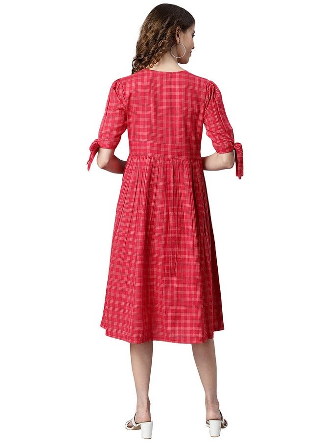 Janasya - Janasya Women's Red Cotton Western Dress(Red_X-Large) - Image 1
